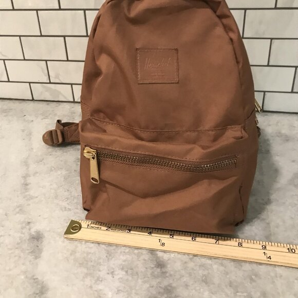 Herschel Mini Backpack Brown Small Daypack Gold Zippers Pocket Travel School - Picture 7 of 8